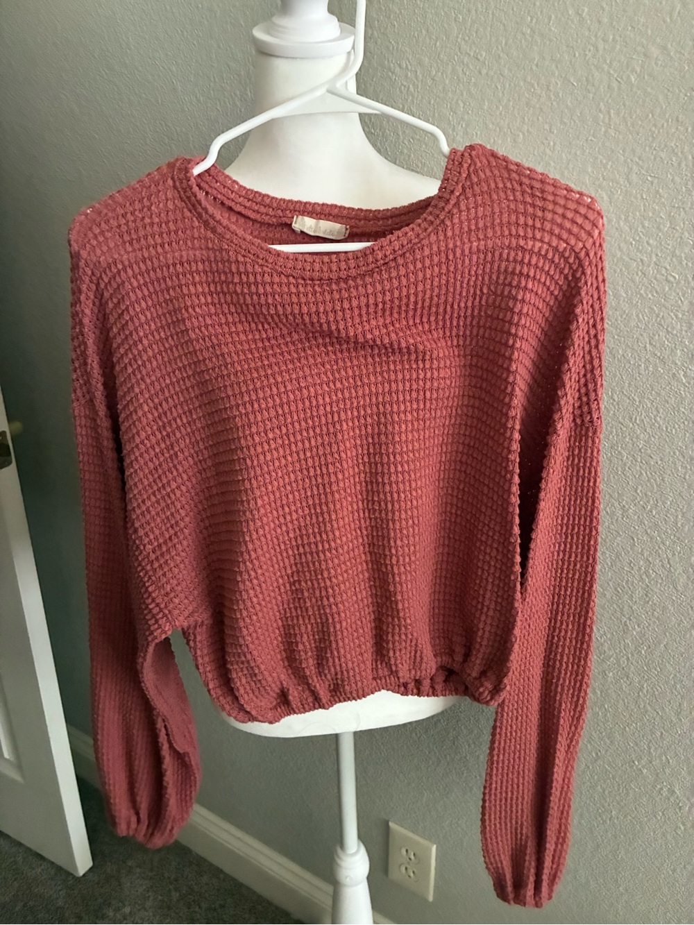 Altar'd State Dusty Rose Waffle-Knit Cropped Sweater
